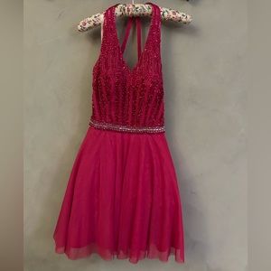 ShailK size 10 fuchsia/pink cocktail dress with beading on bodice and waist.